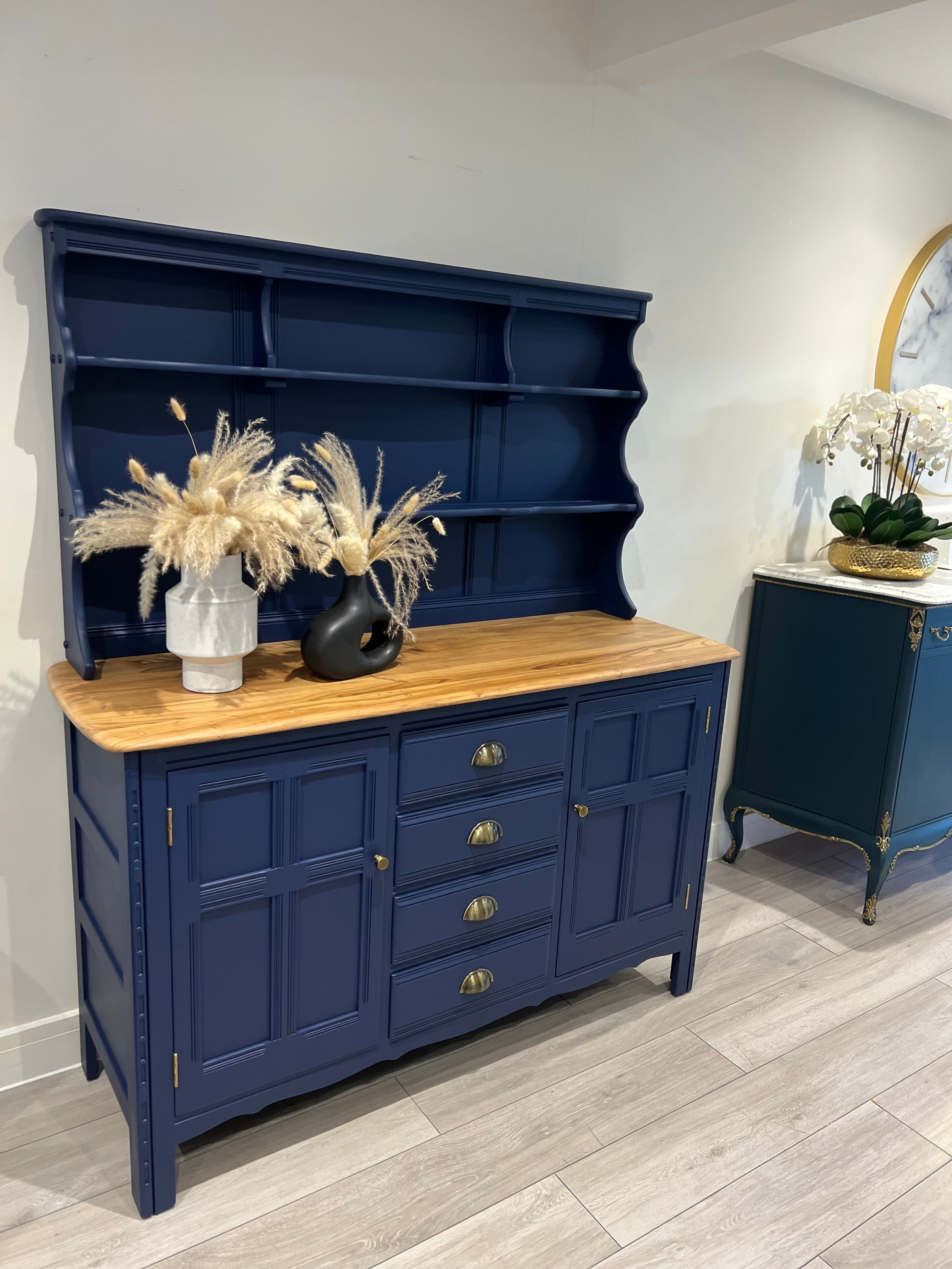 Ercol Dresser: Mid-Century Modern Blue Cabinet, UK Crafted